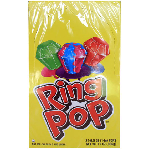 Topps Ring Pop, Assorted Flavor Hard Candy, 0.5 oz x 24 Lollipops
