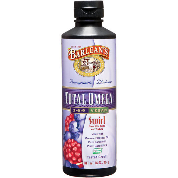 Total Omega 3-6-9 Vegan Swirl Liquid, Pomegranate Blueberry, 16 oz, Barleans Organic Oils