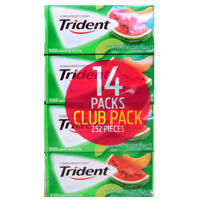 Trident Sugar Free Gum with Xylitol, Watermelon Twist, 252 Pieces (18 Sticks x 14 Packs)