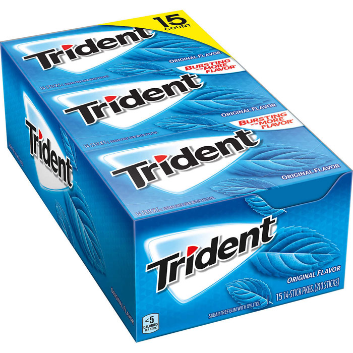 Kraft Foods Trident Sugar Free Gum with Xylitol, Original Flavor, 216 Pieces (18 Sticks x 12 Packs)