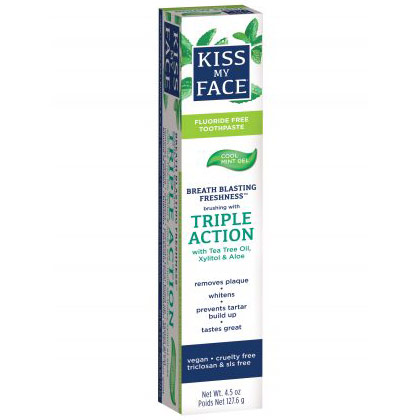 Triple Action Cool Mint Gel Fluoride Free Toothpaste, 4.5 oz, Kiss My Face