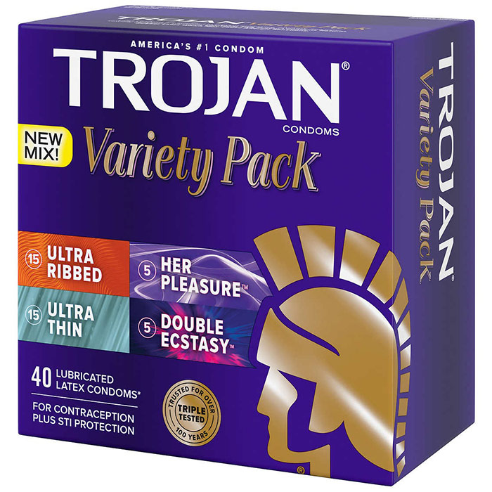 Trojan Pleasure Pack, Premium Latex Condoms Lubricated, 40 Condoms