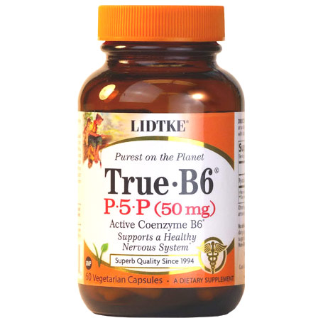 True B6 50 mg, Active Coenzyme Vitamin B6, 60 Vegetarian Capsules, Lidtke