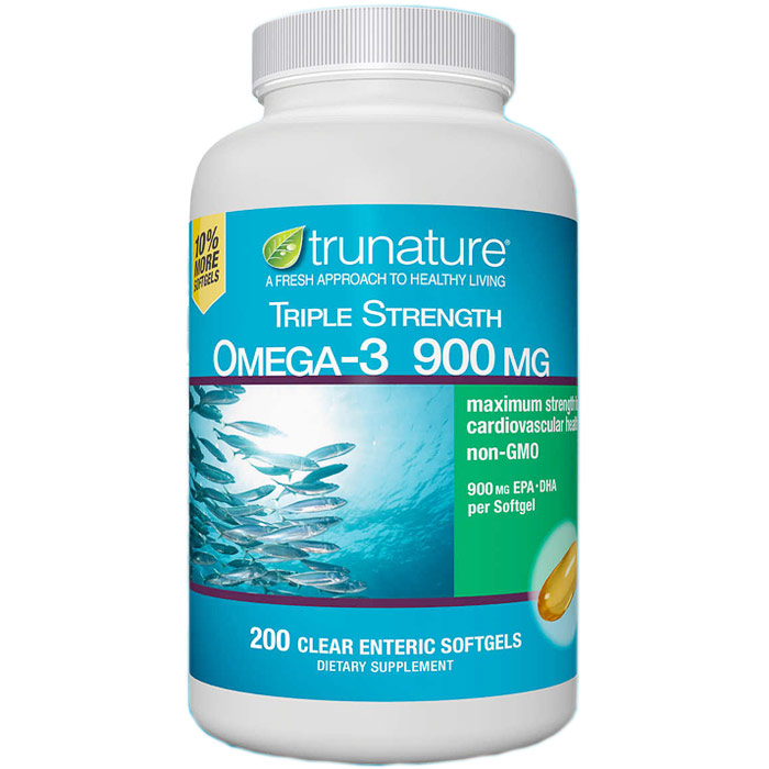 TruNature Triple Strength Omega-3 900 mg, 200 Clear Enteric Softgels