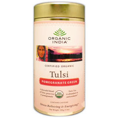 Organic India Tulsi Pomegranate Green Tea, Loose Leaf in Canister, 3.5 oz, Organic India