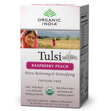 Tulsi Raspberry Peach Tea, 18 Tea Bags, Organic India