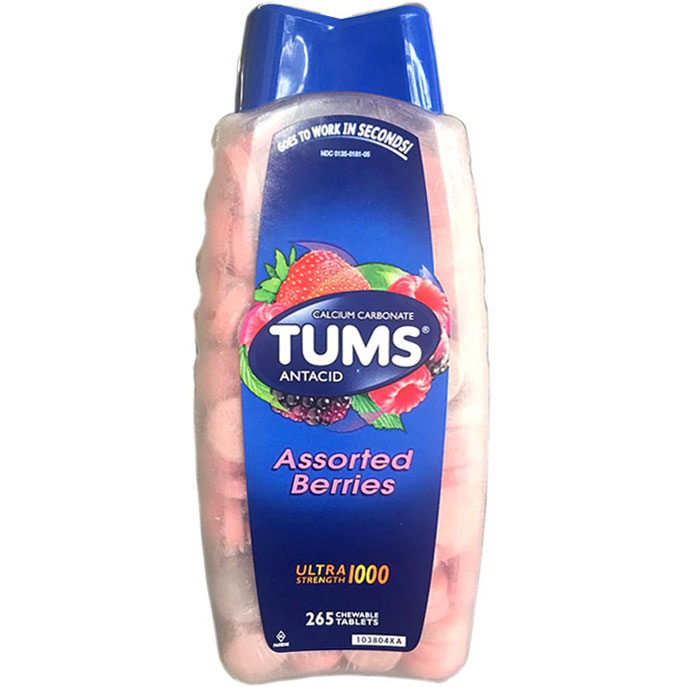 Tums Ultra Strength 1000 Calcium Carbonate Antacid Supplement, Assorted Berries, 265 Chewable Tablets