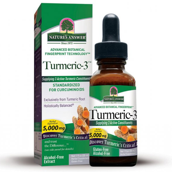 Turmeric-3 Liquid Alcohol-Free, Turmeric Rhizome Extract, 1 oz, Natures Answer