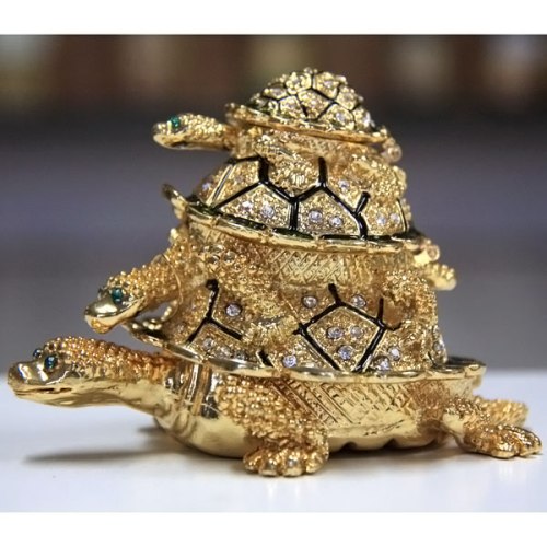 Turtle Family Gilt Jewelry Gift Box with Fine Crystals