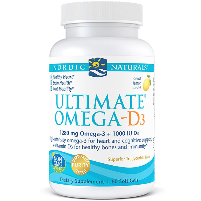 Ultimate Omega-D3, Purified Fish Oil with Vitamin D3, 60 Softgels, Nordic Naturals