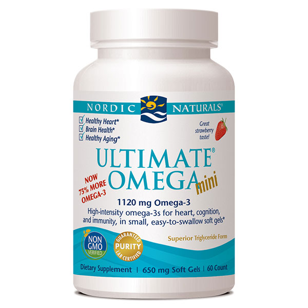 Ultimate Omega Mini - Strawberry, Superior Fish Oil, 60 Small Softgels, Nordic Naturals