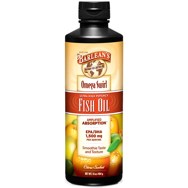 Ultra High Potency Omega Swirl Fish Oil Liquid, Citrus Sorbet, 16 oz, Barleans Organic Oils