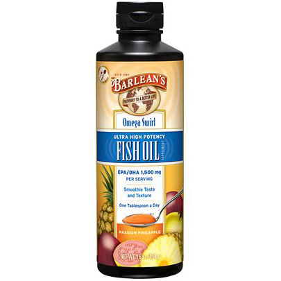 Ultra High Potency Omega Swirl Fish Oil Liquid Supplement, Passion Pineapple, 16 oz, Barleans Organic Oils