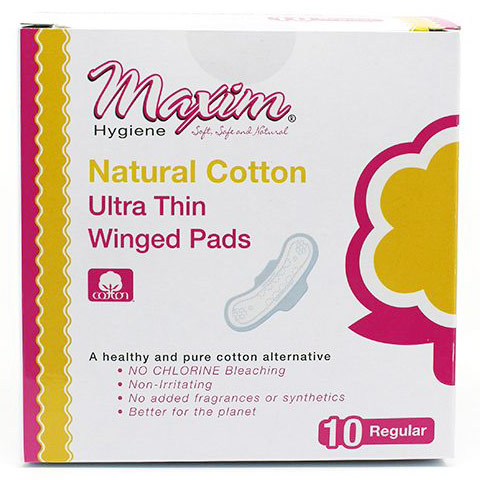 Natural Cotton Ultra Thin Winged Pads, Daytime, 10 Count, Maxim Hygiene Products