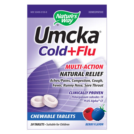 Umcka Cold & Flu Berry Chewable, 20 Tablets, Natures Way