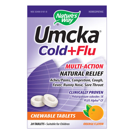 Umcka Cold & Flu Orange Chewable, 20 Tablets, Natures Way