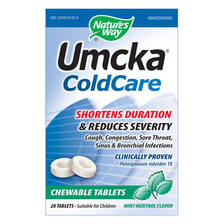 Umcka ColdCare Mint-Menthol Chewable, 20 Tablets, Natures Way