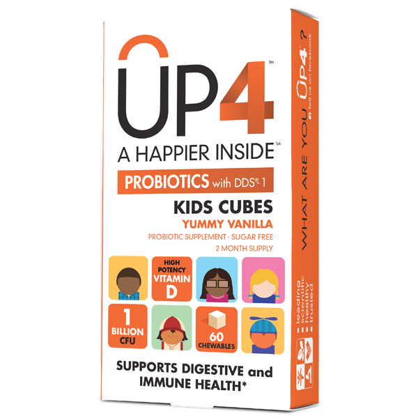 UP4 Kids Cubes Probiotic with D3, Natural Vanilla Flavor for Children, 60 Chewables, UP4 Probiotics