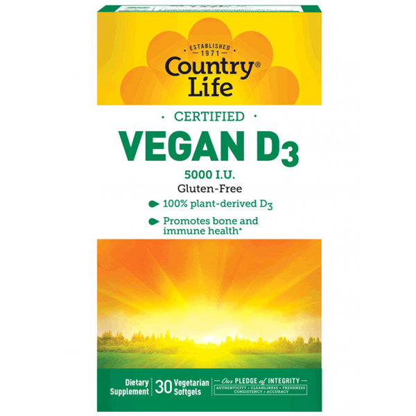 Vegan D3, Vitamin D 5000 IU, 60 Vegetarian Softgels, Country Life