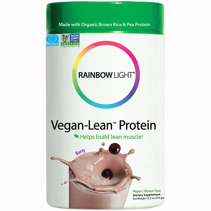 Vegan-Lean Protein - Berry, Organic Brown Rice & Pea Protein Blend, 13.8 oz (24 Servings), Rainbow Light