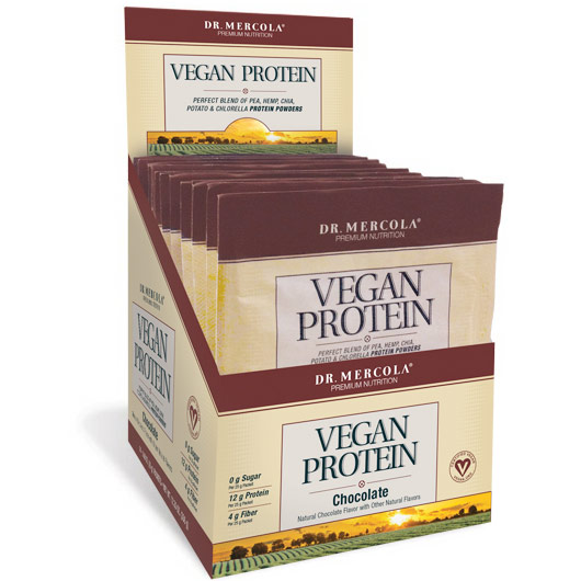 Vegan Protein Single Serve Box - Chocolate, 14 Packets, Dr. Mercola