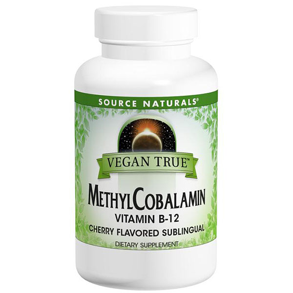 Vegan True Methylcobalamin Vitamin B-12 Sublingual Cherry, 60 Tablets, Source Naturals