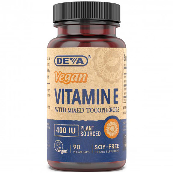 Vegan Natural Source Vitamin E 400 IU with Mixed Tocopherols, 90 Veggie Caps, Deva Vegetarian Nutrition