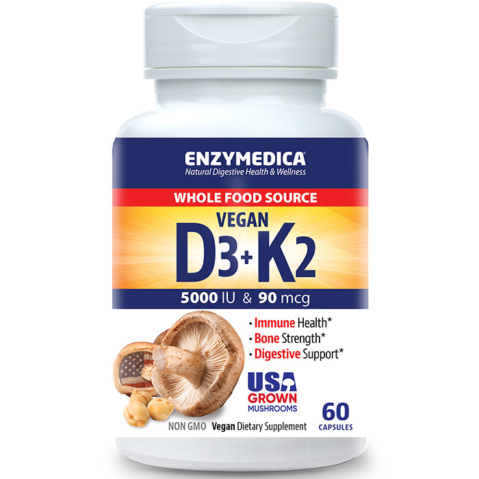 Vegan Vitamin D3 + K2, 60 Capsules, Enzymedica