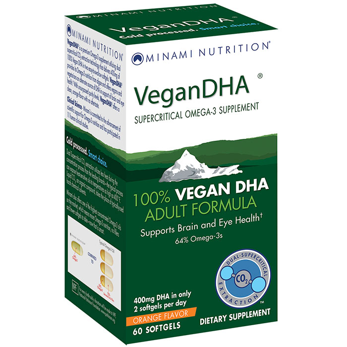 VeganDHA, 100% Vegan DHA 150 mg - Orange Flavor, 60 Softgels, Minami Nutrition
