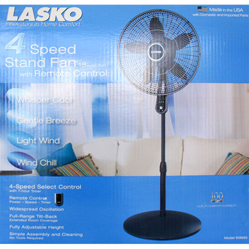 Lasko Stand Fan 18 Inch, 4 Speed with Remote Control