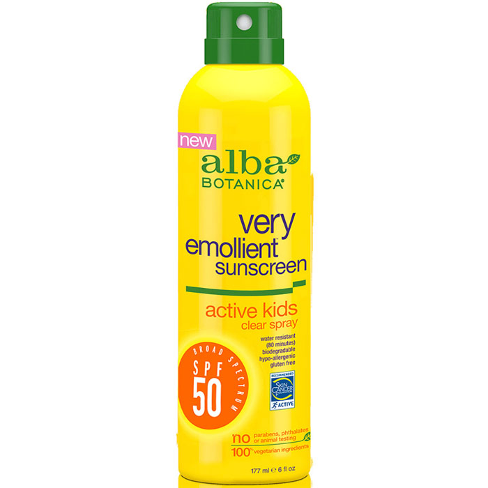 Very Emollient Clear Spray Sunscreen SPF 50 - Active Kids, 6 oz, Alba Botanica