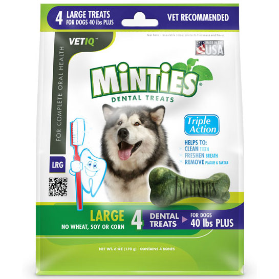 VetIQ Minties Dental Treats for Dogs, Large, 4 Bones