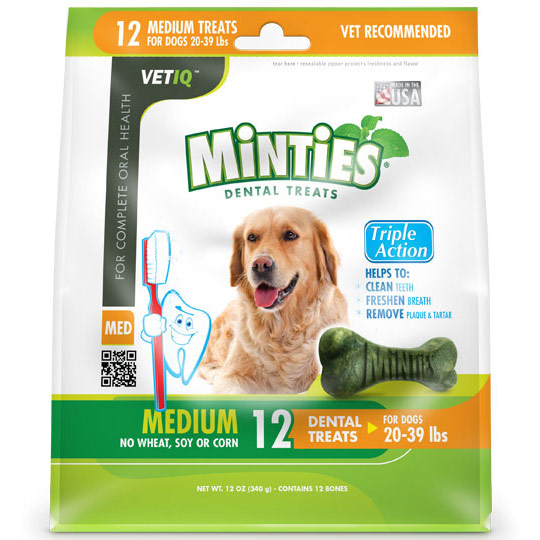 VetIQ Minties Dental Treats for Dogs, Medium, 12 Bones