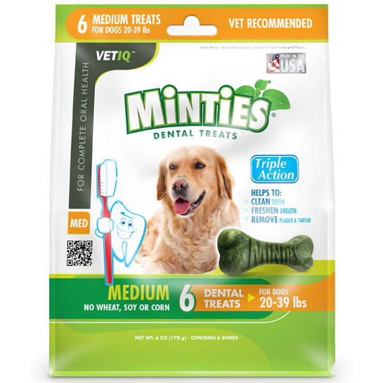 VetIQ Minties Dental Treats for Dogs, Medium, 6 Bones