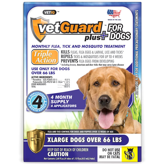 VetIQ VetGuard Plus for XLarge Dogs, Flea & Tick Drops, 4 Applicators