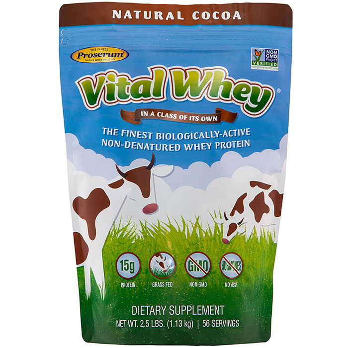 Vital Whey, Grass Fed Whey Protein, Natural Cocoa, 2.5 lb (1.13 kg), Well Wisdom