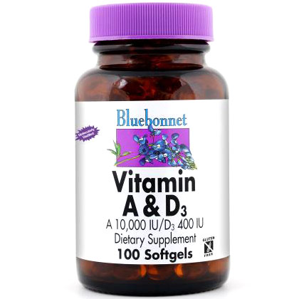 Vitamin A 10000 IU & D3 400 IU, 100 Softgels, Bluebonnet Nutrition