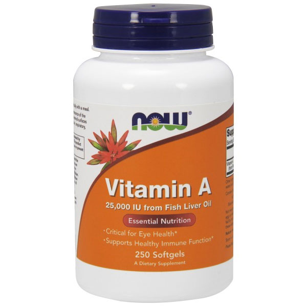 Vitamin A 25,000 IU (Fish Liver Oil) 250 Softgels, NOW Foods