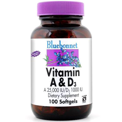 Vitamin A 25000 IU & D3 1000 IU, 100 Softgels, Bluebonnet Nutrition