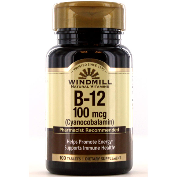 Vitamin B-12 100 mcg, 100 Tablets, Windmill Health Products