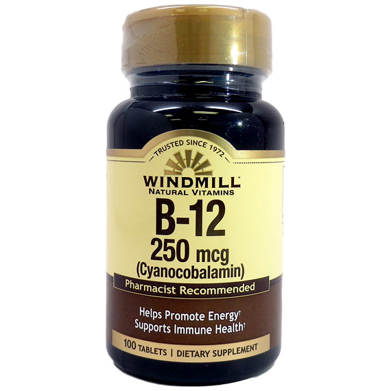 Vitamin B-12 250 mcg, 100 Tablets, Windmill Health Products