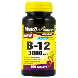 Vitamin B-12 3000 mcg Sublingual Tablets, 100 Tablets, Mason Natural