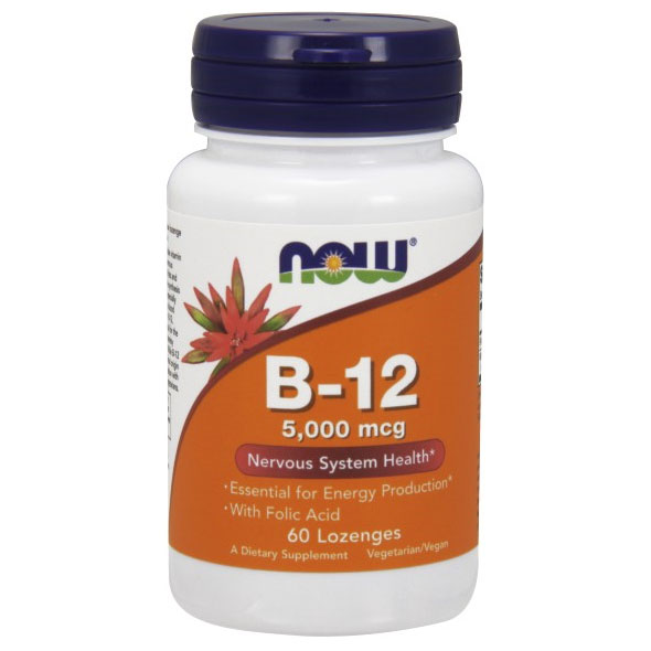 Vitamin B-12 5000mcg With Folic Acid, 60 Chewable Lozenges, NOW Foods
