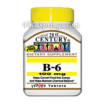 Vitamin B-6 100 mg 110 Tablets, 21st Century Health Care
