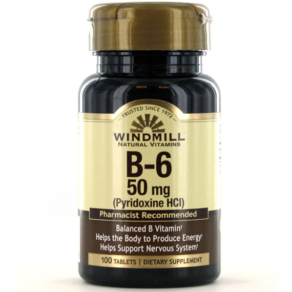 Vitamin B-6 50 mg, 100 Tablets, Windmill Health Products