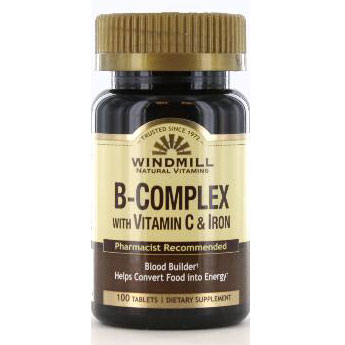 Vitamin B-Complex with C & Iron, 100 Tablets, Windmill Health Products