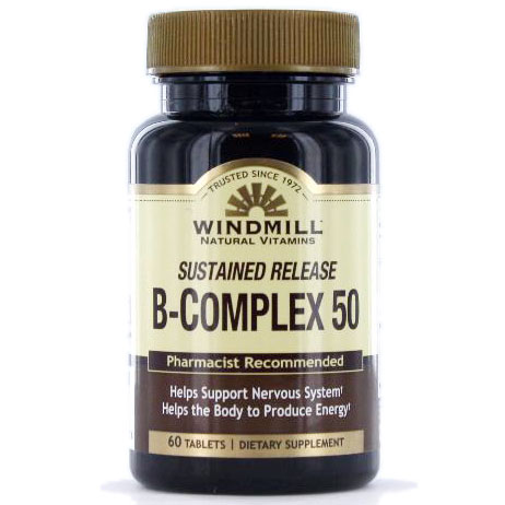 Vitamin B-Complex Sustained Release, 60 Tablets, Windmill Health Products
