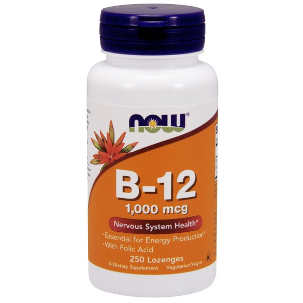 Vitamin B-12 1000mcg With Folic Acid, 250 Chewable Lozenges, NOW Foods