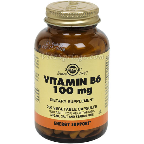 Vitamin B6 100 mg, 250 Vegetable Capsules, Solgar