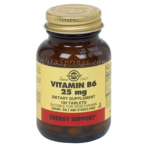 Vitamin B6 25 mg, 100 Tablets, Solgar